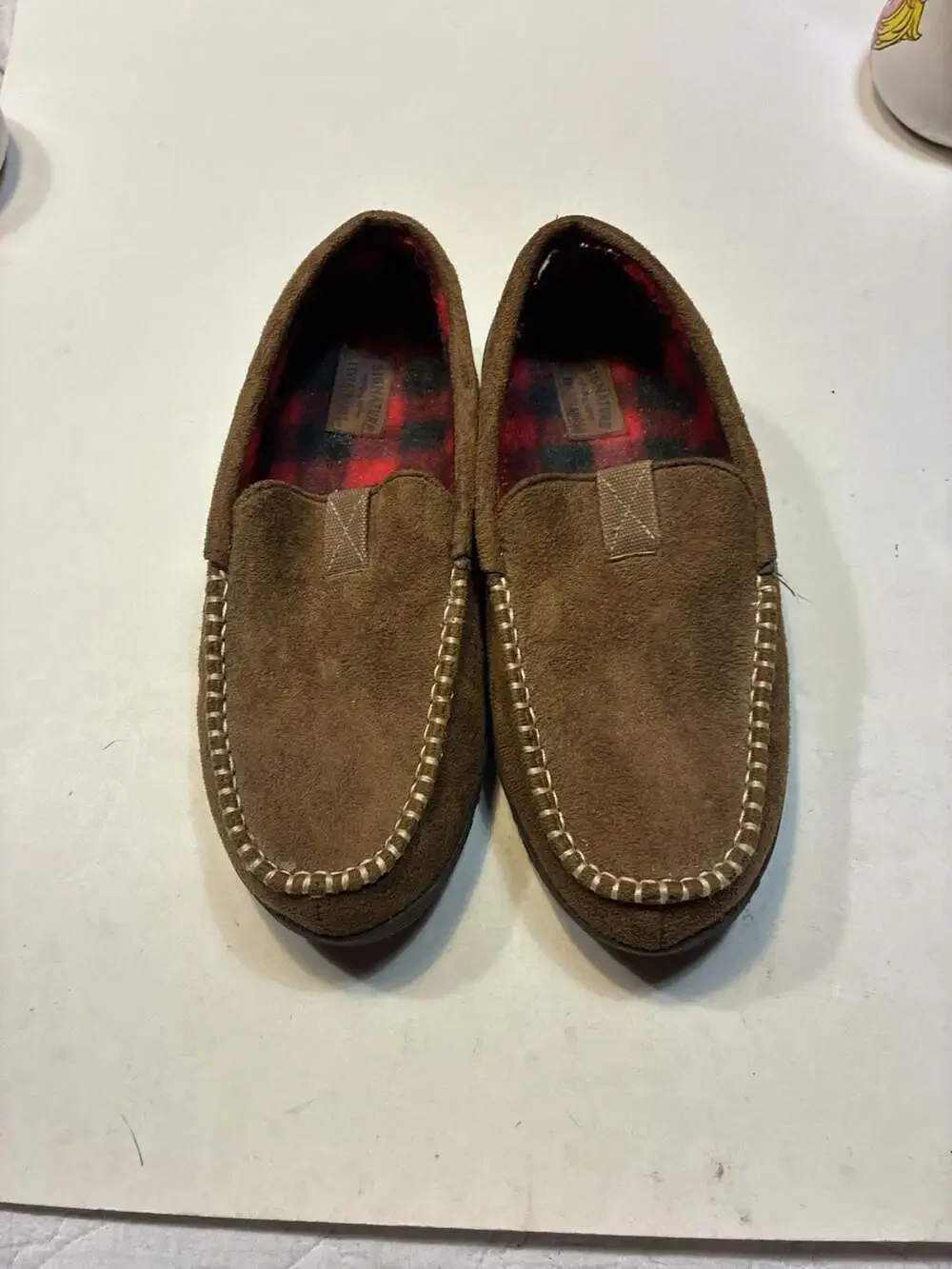Signature by Levi Strauss & Co. Men's Brown Suede Moccasin Slippers with Plaid L